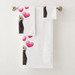 Cute Otter met roze liefdesharten Bad Handdoek