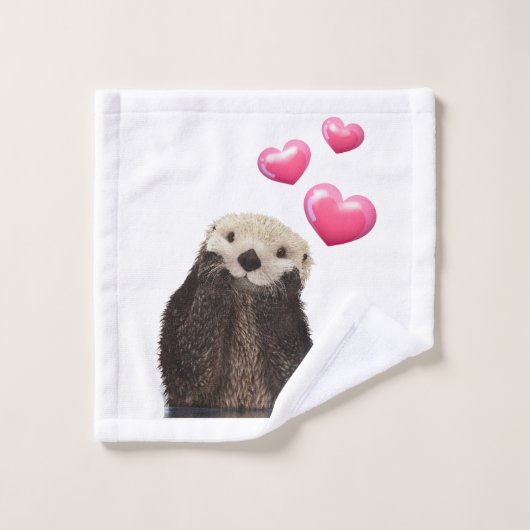 Cute Otter met roze liefdesharten Bad Handdoek (Wasdoekje)