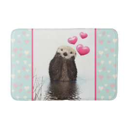 Cute Otter met roze liefdesharten Badmat