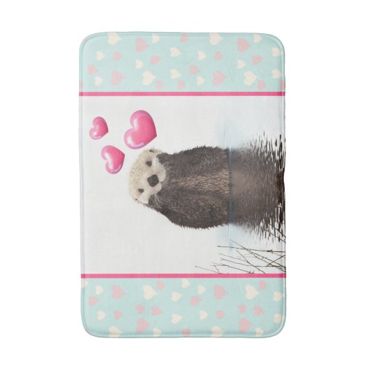 Cute Otter met roze liefdesharten Badmat (Voorkant Verticaal)