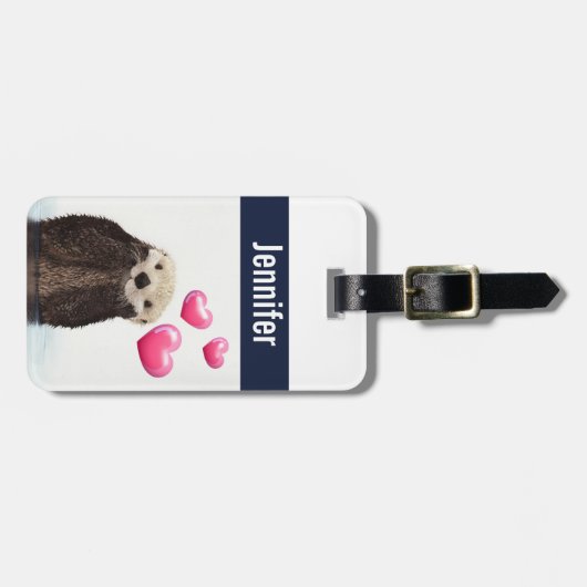 Cute Otter met roze liefdesharten Bagagelabel (Voorkant horizontaal)