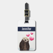 Cute Otter met roze liefdesharten Bagagelabel (Voorkant verticaal)