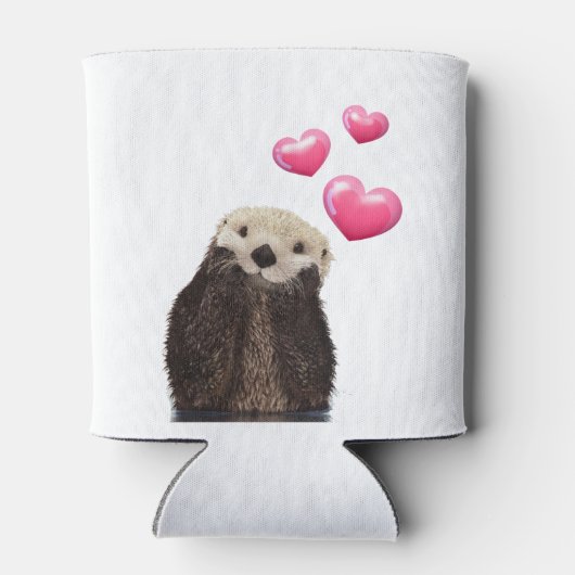 Cute Otter met roze liefdesharten Blikjeskoeler (Achterkant)
