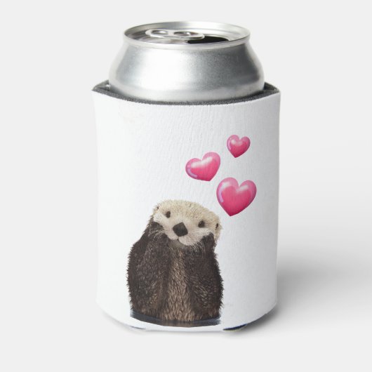 Cute Otter met roze liefdesharten Blikjeskoeler (Blikje Achterkant)
