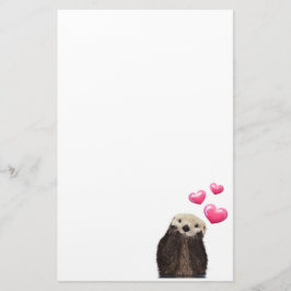 Cute Otter met roze liefdesharten Briefpapier
