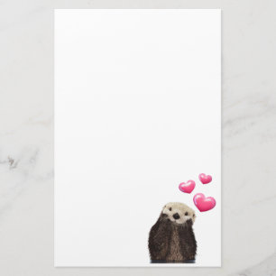 Cute Otter met roze liefdesharten Briefpapier