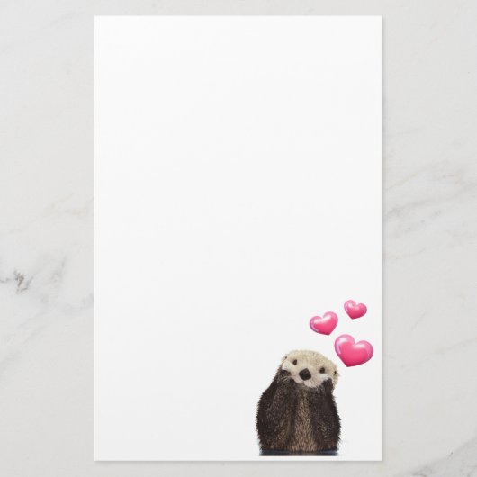 Cute Otter met roze liefdesharten Briefpapier (Voorkant)