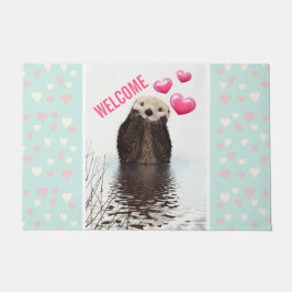 Cute Otter met roze liefdesharten Deurmat
