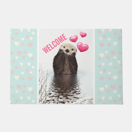Cute Otter met roze liefdesharten Deurmat (Voorkant)