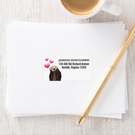 Cute Otter met roze liefdesharten Etiket (Insitu)