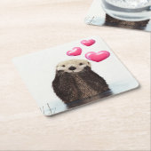 Cute Otter met roze liefdesharten Kartonnen Onderzetters (Schuin)