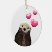 Cute Otter met roze liefdesharten Keramisch Ornament (Rechts)