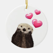 Cute Otter met roze liefdesharten Keramisch Ornament (Voorkant)