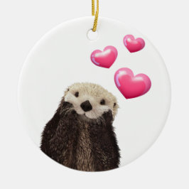 Cute Otter met roze liefdesharten Keramisch Ornament
