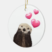 Cute Otter met roze liefdesharten Keramisch Ornament (Links)