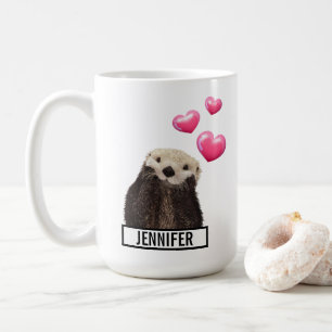 Cute Otter met roze liefdesharten Koffiemok