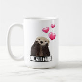 Cute Otter met roze liefdesharten Koffiemok (Links)