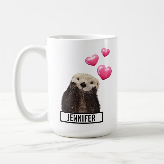 Cute Otter met roze liefdesharten Koffiemok (Links)