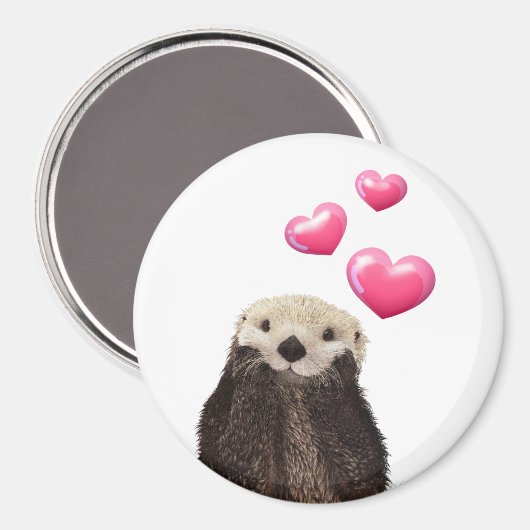 Cute Otter met roze liefdesharten Magneet (Voorkant / Achterkant)
