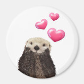 Cute Otter met roze liefdesharten Magneet (Voorkant)