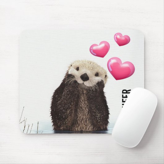 Cute Otter met roze liefdesharten Muismat (Met muis)