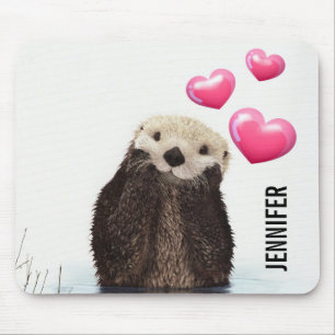 Cute Otter met roze liefdesharten Muismat
