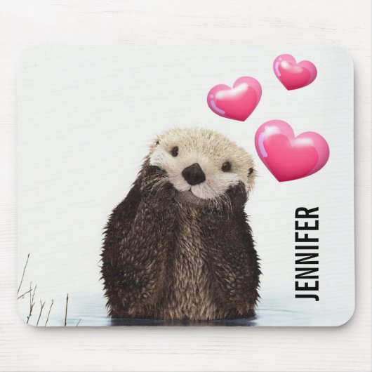 Cute Otter met roze liefdesharten Muismat (Voorkant)