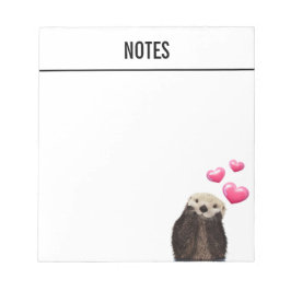 Cute Otter met roze liefdesharten Notitieblok