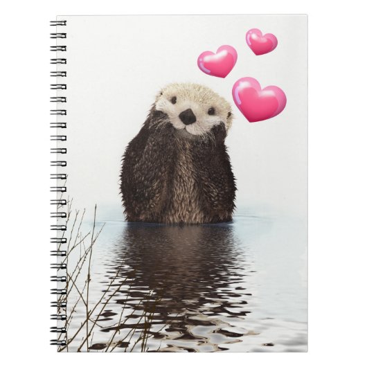 Cute Otter met roze liefdesharten Notitieboek (Voorkant)