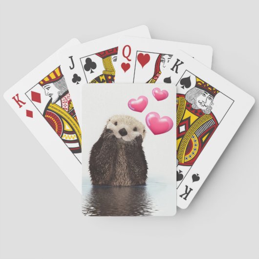Cute Otter met roze liefdesharten Pokerkaarten (Achterkant)