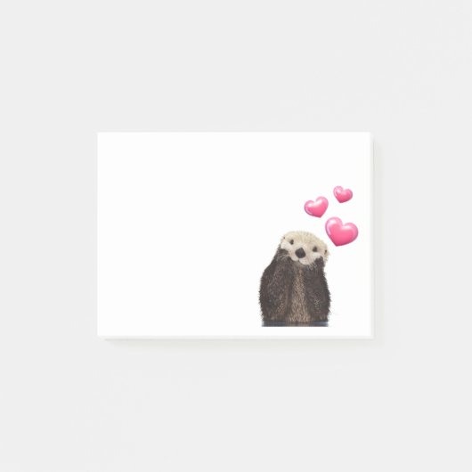 Cute Otter met roze liefdesharten Post-it® Notes (Voorkant)