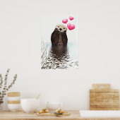 Cute Otter met roze liefdesharten Poster (Keuken)