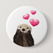 Cute Otter met roze liefdesharten Ronde Button 7,6 Cm (Voorkant)