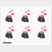 Cute Otter met roze liefdesharten Ronde Sticker (Vel)