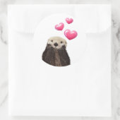 Cute Otter met roze liefdesharten Ronde Sticker (Tas)