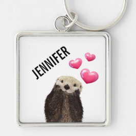Cute Otter met roze liefdesharten Sleutelhanger
