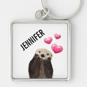 Cute Otter met roze liefdesharten Sleutelhanger