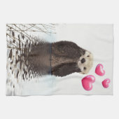 Cute Otter met roze liefdesharten Theedoek (Horizontaal)