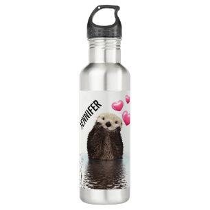 Cute Otter met roze liefdesharten Waterfles