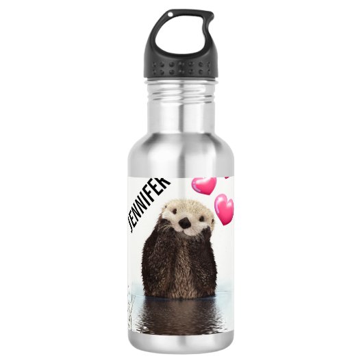 Cute Otter met roze liefdesharten Waterfles (Voorkant)