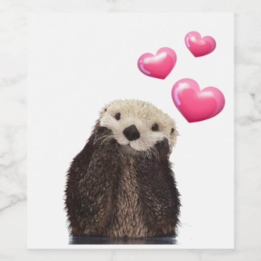 Cute Otter met roze liefdesharten Wijn Etiket (Enkel label)
