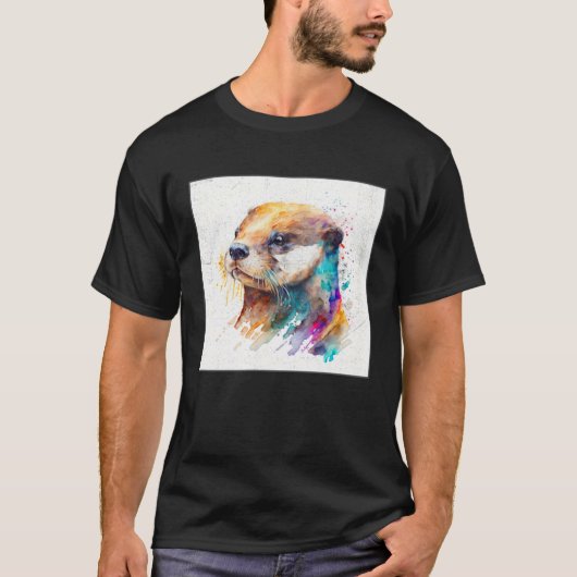 Cute Otter Paint Splatter Illustration Colorful Wa T-shirt (Voorkant)