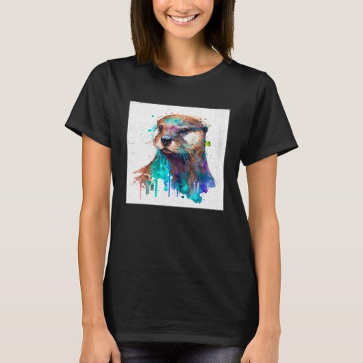 Cute Otter Paint Splatter Illustration Colorful Wa T-shirt (Voorkant)
