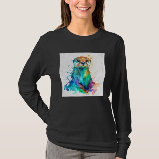 Cute Otter Paint Splatter Illustration Colorful Wa T-shirt (Voorkant)