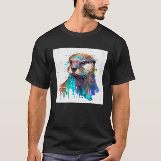 Cute Otter Paint Splatter Illustration Colorful Wa T-shirt (Voorkant)