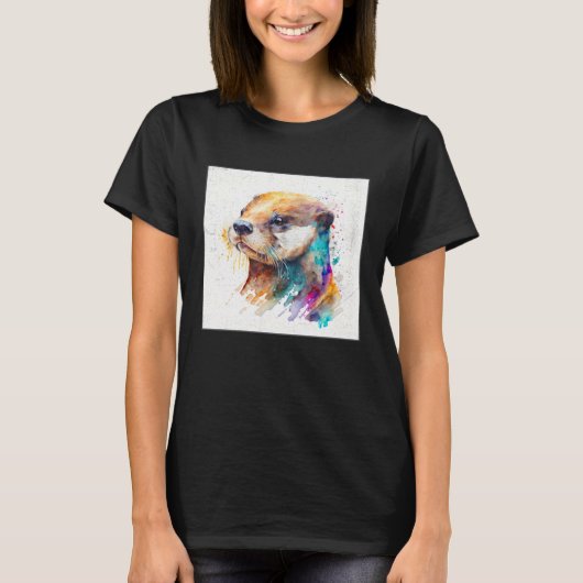 Cute Otter Paint Splatter Illustration Colorful Wa T-shirt (Voorkant)