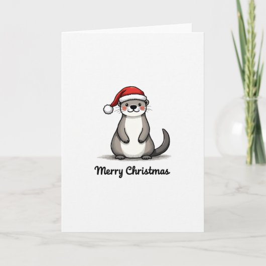 Cute Otter Santa Hat Winter Animal Merry Christmas Kaart (Voorkant)