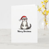 Cute Otter Santa Hat Winter Animal Merry Christmas Kaart (Gele Bloem)