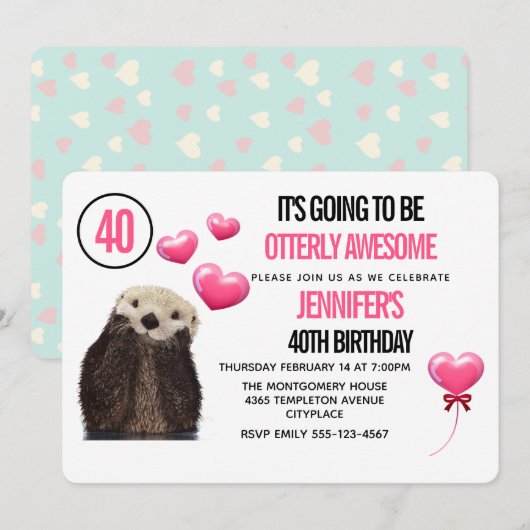 Cute Otter Wildlife met Roze Harten Birthday Kaart (Voorkant / Achterkant)