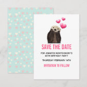 Cute Otter Wildlife met Valentijnse Harten Save The Date (Voorkant / Achterkant)
